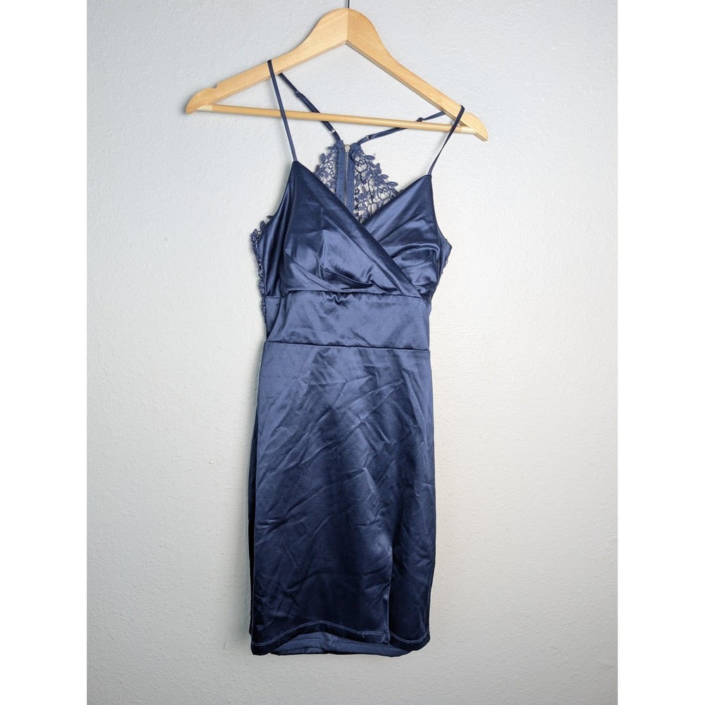 City Studio Dress Juniors 3 Blue Knee Length Slip Sheath V-Neck Strappy